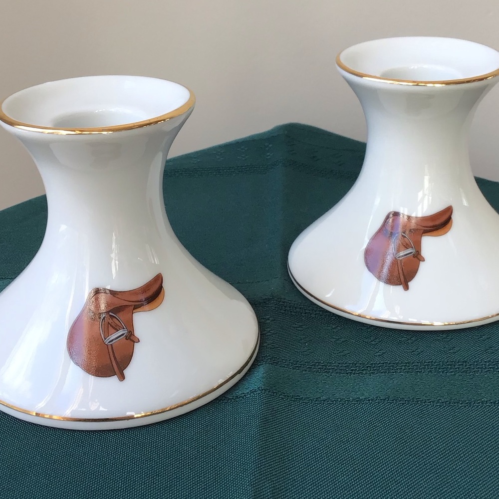 Horse Saddle Candle Stick Holders Equestrian‎ Cowboy A Pair Candlesticks